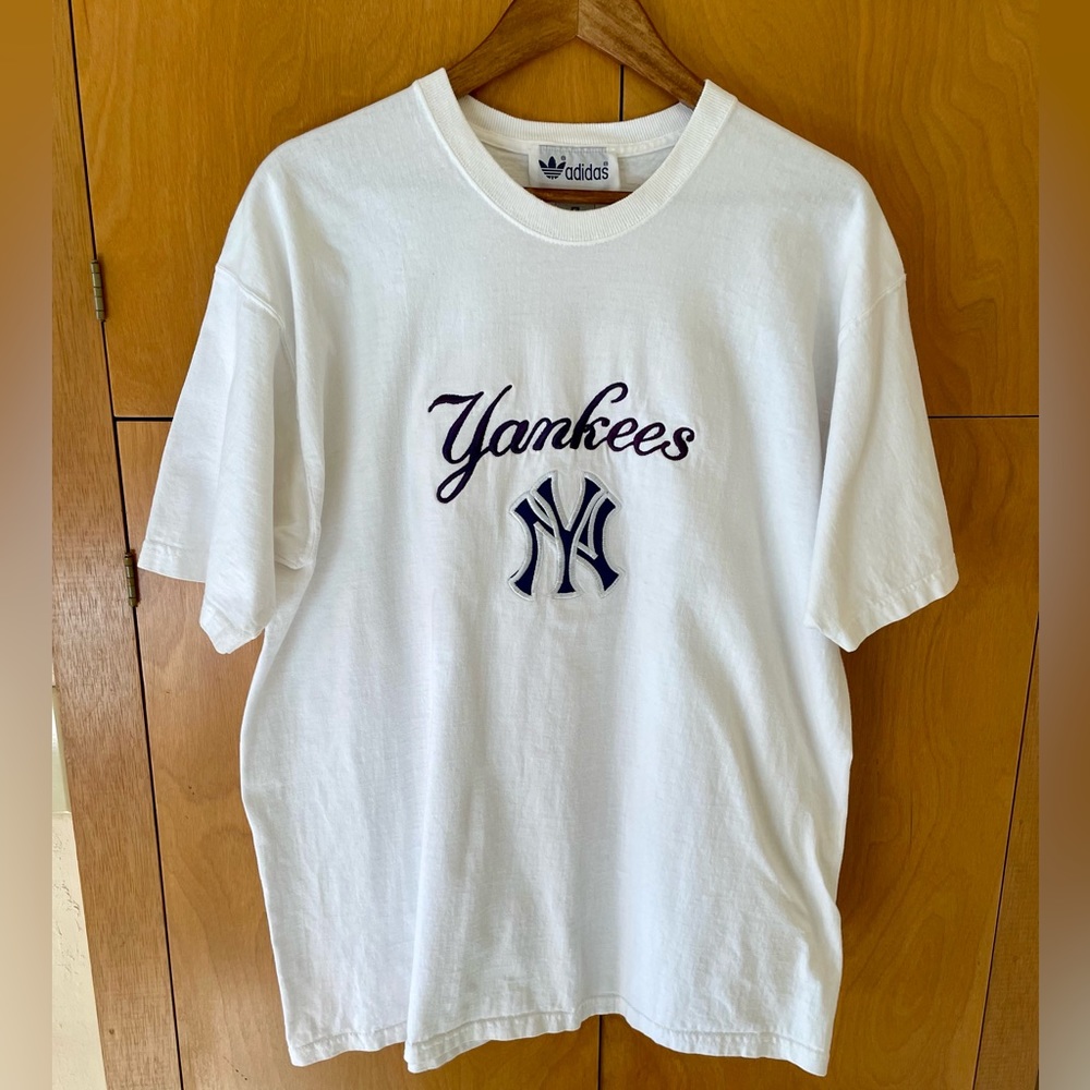Vintage 80's Adidas Yankees Embroidered Logo Tshirt. Trefoil Adidas Tag. XL
